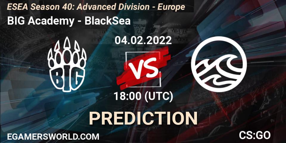 BIG Academy vs BlackSea: Betting TIp, Match Prediction. 04.02.2022 at 18:00. Counter-Strike (CS2), ESEA Season 40: Advanced Division - Europe
