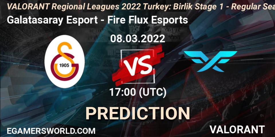 Galatasaray Esport vs Fire Flux Esports: Betting TIp, Match Prediction. 08.03.2022 at 17:45. VALORANT, VALORANT Regional Leagues 2022 Turkey: Birlik Stage 1 - Regular Season