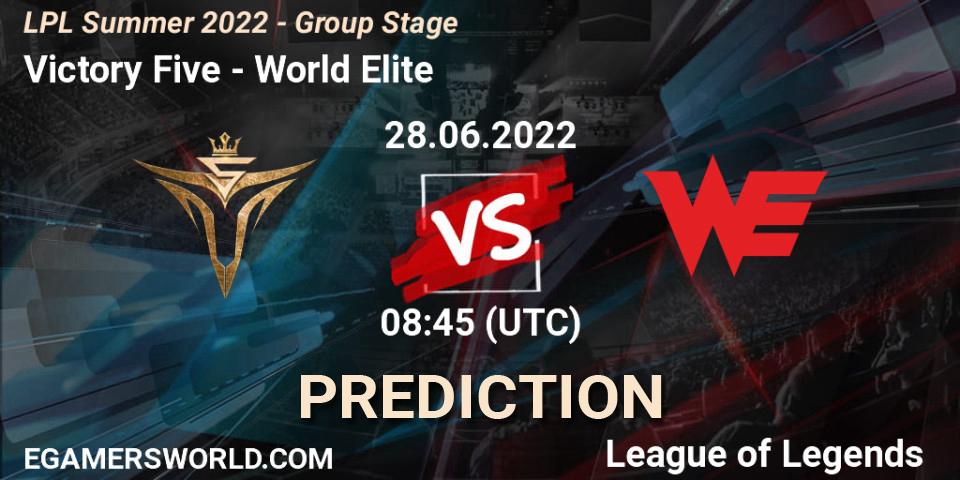 Victory Five vs World Elite: Betting TIp, Match Prediction. 28.06.22. LoL, LPL Summer 2022 - Group Stage