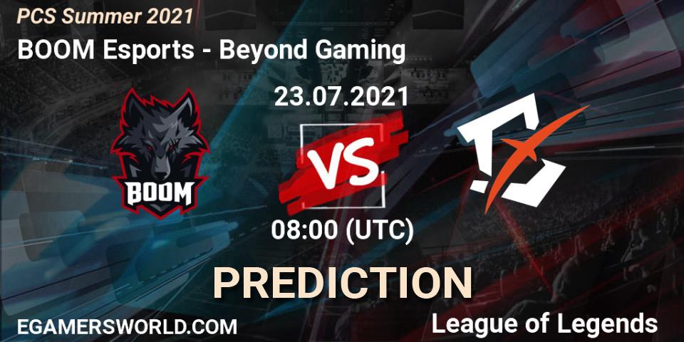BOOM Esports vs Beyond Gaming: Betting TIp, Match Prediction. 23.07.2021 at 08:00. LoL, PCS Summer 2021