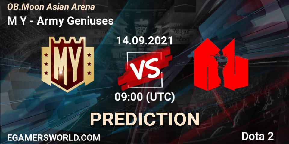 M Y vs Army Geniuses: Betting TIp, Match Prediction. 14.09.2021 at 09:15. Dota 2, OB.Moon Asian Arena