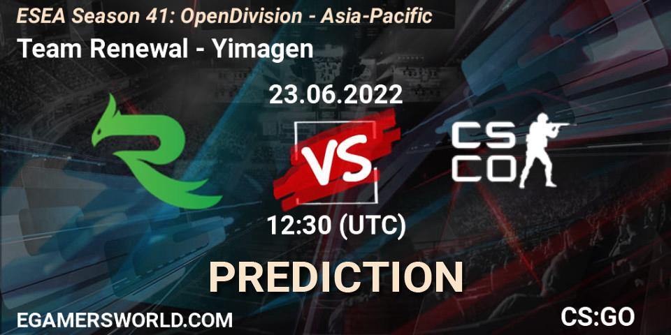 Team Renewal vs Yimagen: Betting TIp, Match Prediction. 23.06.2022 at 12:30. Counter-Strike (CS2), ESEA Season 41: Open Division - Asia-Pacific
