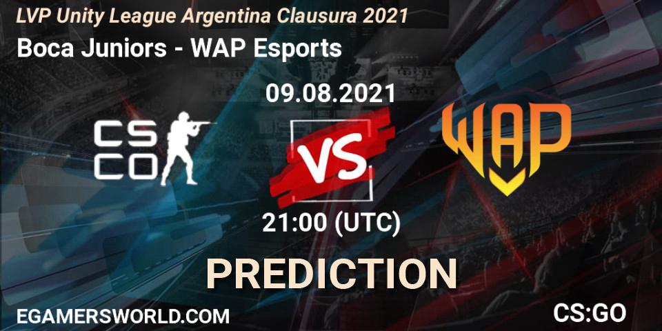 Boca Juniors vs WAP Esports: Betting TIp, Match Prediction. 09.08.2021 at 21:20. Counter-Strike (CS2), LVP Unity League Argentina Clausura 2021