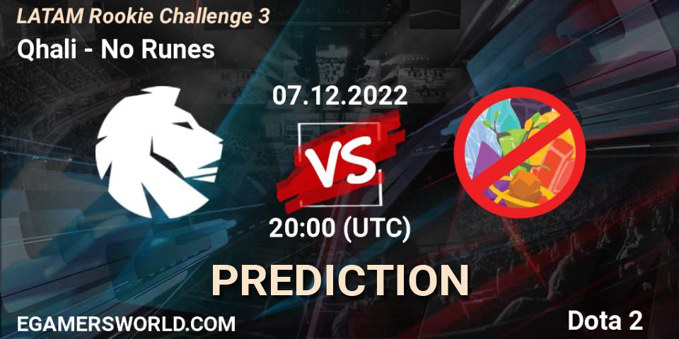 Qhali vs No Runes: Betting TIp, Match Prediction. 07.12.22. Dota 2, LATAM Rookie Challenge 3
