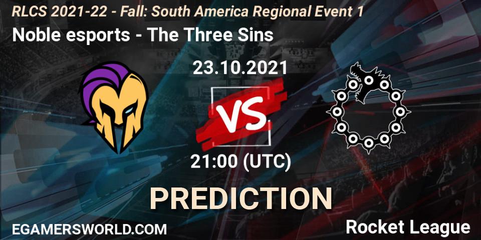 Noble esports vs The Three Sins: Betting TIp, Match Prediction. 23.10.21. Rocket League, RLCS 2021-22 - Fall: South America Regional Event 1