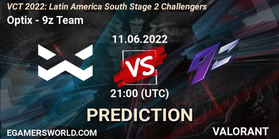 Optix vs 9z Team: Betting TIp, Match Prediction. 11.06.2022 at 21:00. VALORANT, VCT 2022: Latin America South Stage 2 Challengers