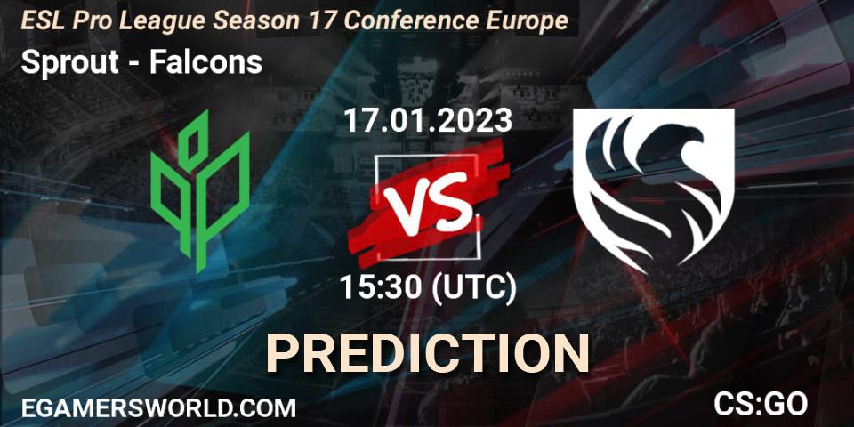 Sprout vs Falcons: Betting TIp, Match Prediction. 17.01.2023 at 15:30. Counter-Strike (CS2), ESL Pro League Season 17 Conference Europe