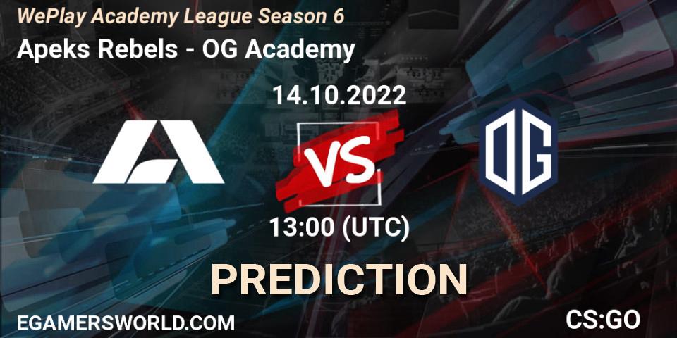 Apeks Rebels vs OG Academy: Betting TIp, Match Prediction. 14.10.2022 at 13:00. Counter-Strike (CS2), WePlay Academy League Season 6