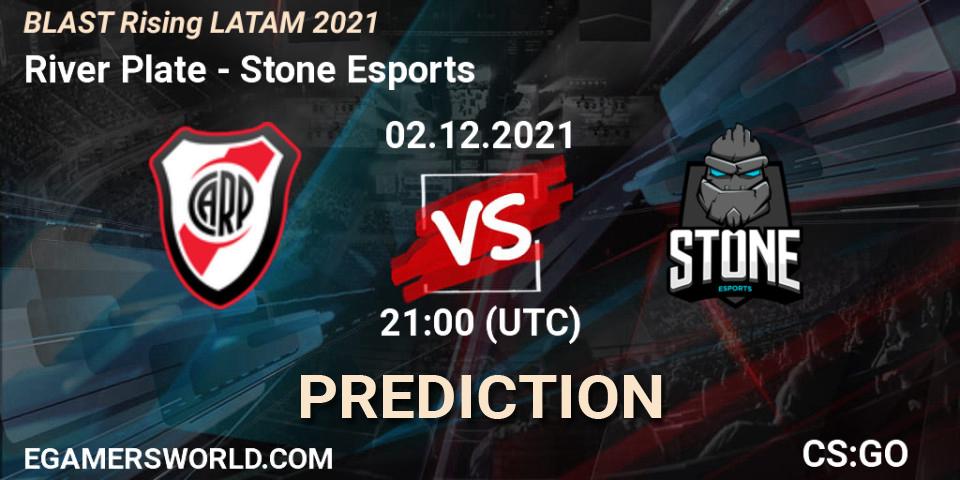 River Plate vs Stone Esports: Betting TIp, Match Prediction. 02.12.2021 at 20:15. Counter-Strike (CS2), BLAST Rising LATAM 2021