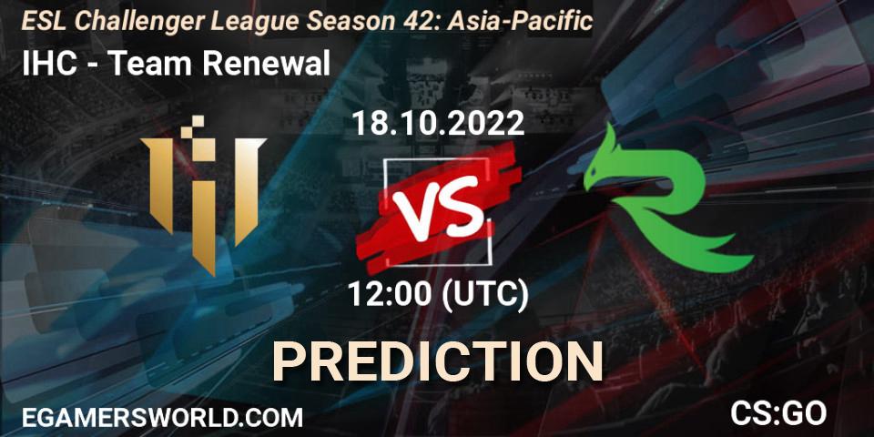IHC vs Team Renewal: Betting TIp, Match Prediction. 18.10.22. CS2 (CS:GO), ESL Challenger League Season 42: Asia-Pacific