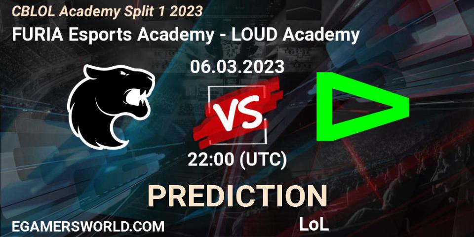 FURIA Esports Academy vs LOUD Academy: Betting TIp, Match Prediction. 06.03.2023 at 22:00. LoL, CBLOL Academy Split 1 2023