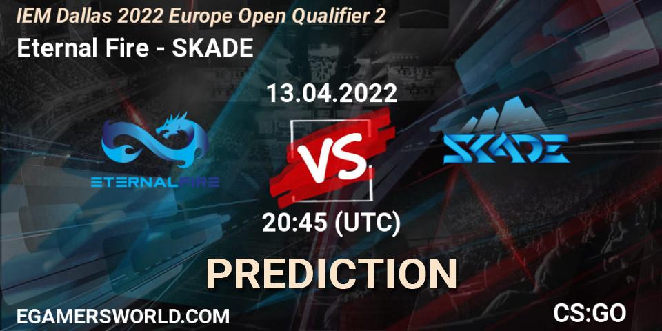 Eternal Fire vs SKADE: Betting TIp, Match Prediction. 13.04.2022 at 20:45. Counter-Strike (CS2), IEM Dallas 2022 Europe Open Qualifier 2