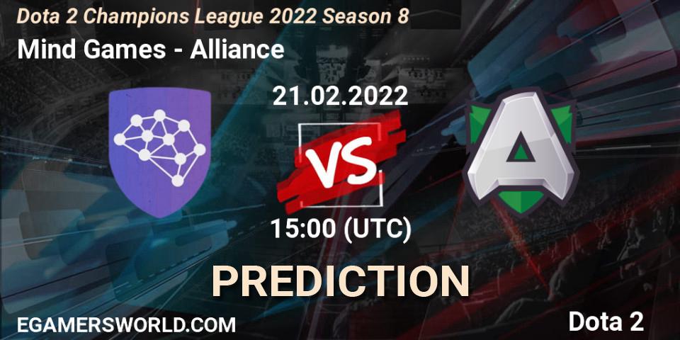 Mind Games vs Alliance: Betting TIp, Match Prediction. 21.02.2022 at 18:11. Dota 2, Dota 2 Champions League 2022 Season 8