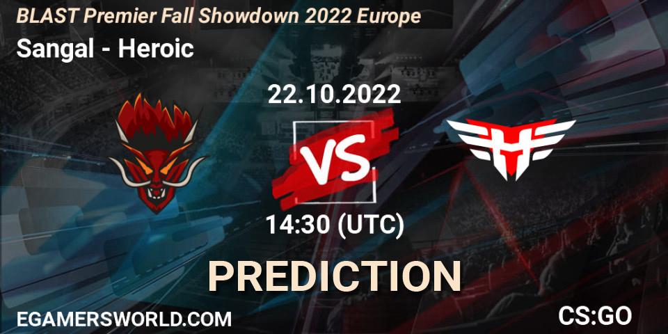 Sangal vs Heroic: Betting TIp, Match Prediction. 22.10.2022 at 14:30. Counter-Strike (CS2), BLAST Premier Fall Showdown 2022 Europe