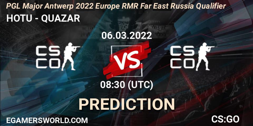 HOTU vs QUAZAR: Betting TIp, Match Prediction. 06.03.2022 at 08:30. Counter-Strike (CS2), PGL Major Antwerp 2022 Europe RMR Far East Russia Qualifier