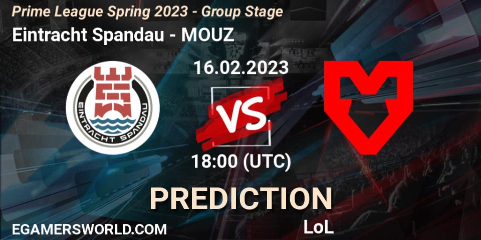 Eintracht Spandau vs MOUZ: Betting TIp, Match Prediction. 16.02.2023 at 19:00. LoL, Prime League Spring 2023 - Group Stage