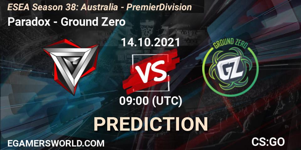 Paradox vs Ground Zero: Betting TIp, Match Prediction. 14.10.21. CS2 (CS:GO), ESEA Season 38: Australia - Premier Division