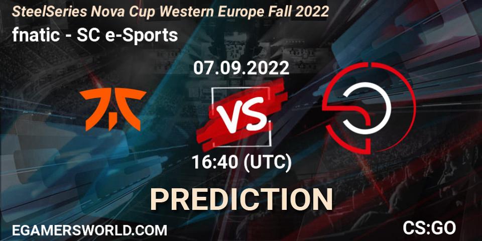 fnatic vs SC e-Sports: Betting TIp, Match Prediction. 07.09.2022 at 16:40. Counter-Strike (CS2), SteelSeries Nova Cup Western Europe Fall 2022