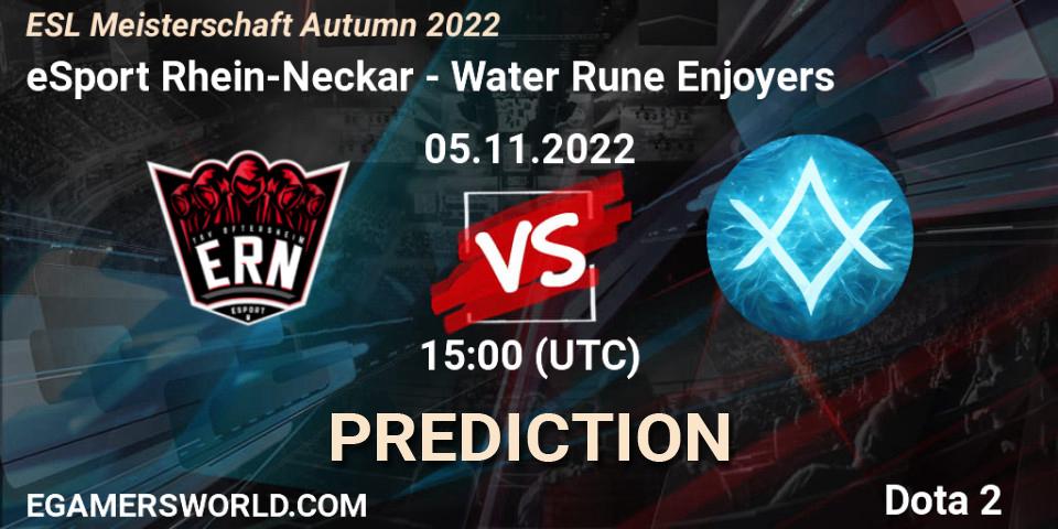 eSport Rhein-Neckar vs Water Rune Enjoyers: Betting TIp, Match Prediction. 05.11.2022 at 14:02. Dota 2, ESL Meisterschaft Autumn 2022