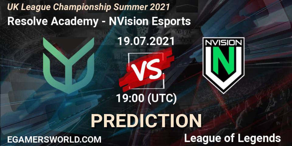 Resolve Academy vs NVision Esports: Betting TIp, Match Prediction. 19.07.2021 at 19:00. LoL, UK League Championship Summer 2021