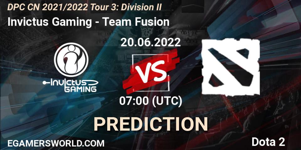 Invictus Gaming vs Team Fusion: Betting TIp, Match Prediction. 20.06.2022 at 07:12. Dota 2, DPC CN 2021/2022 Tour 3: Division II