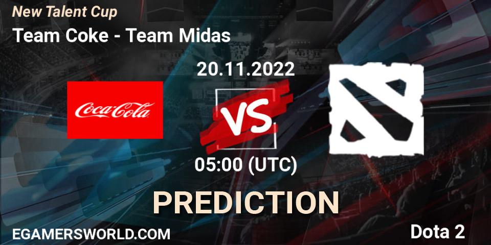 Team Coke vs Team Midas: Betting TIp, Match Prediction. 20.11.2022 at 05:18. Dota 2, New Talent Cup