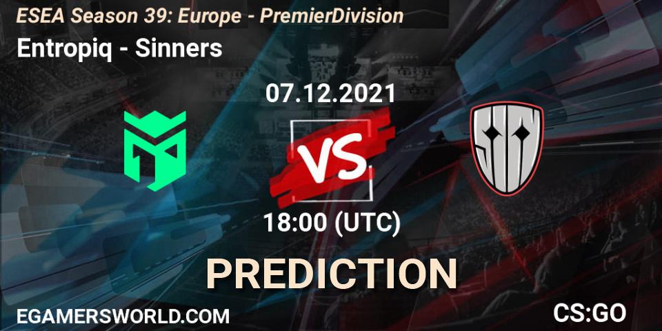 Entropiq vs Sinners: Betting TIp, Match Prediction. 07.12.2021 at 18:00. Counter-Strike (CS2), ESEA Season 39: Europe - Premier Division