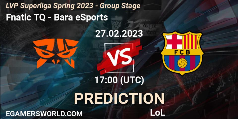 Fnatic TQ vs Barça eSports: Betting TIp, Match Prediction. 27.02.2023 at 19:00. LoL, LVP Superliga Spring 2023 - Group Stage