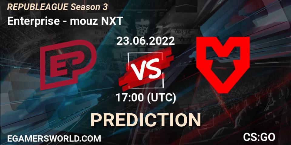Enterprise vs mouz NXT: Betting TIp, Match Prediction. 23.06.2022 at 17:25. Counter-Strike (CS2), REPUBLEAGUE Season 3