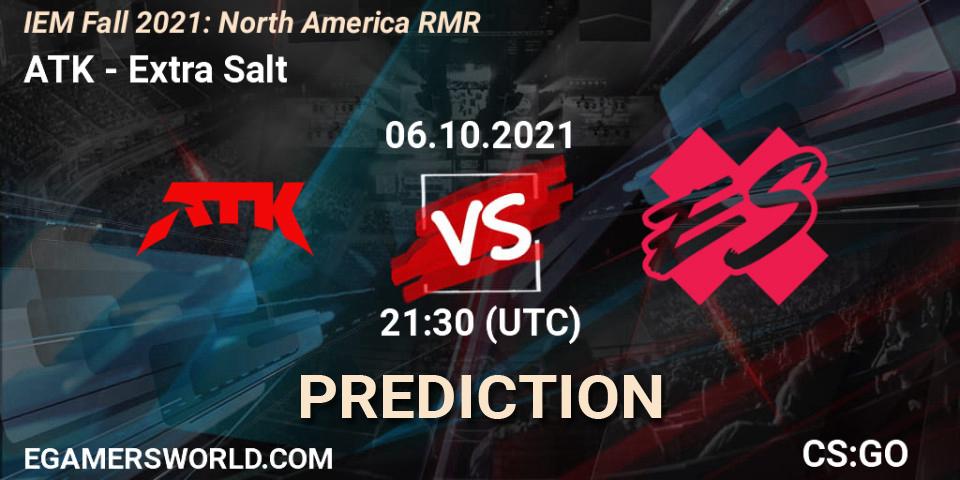 ATK vs Extra Salt: Betting TIp, Match Prediction. 06.10.2021 at 20:20. Counter-Strike (CS2), IEM Fall 2021: North America RMR