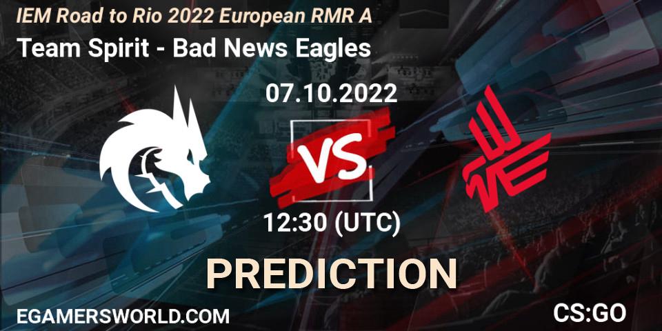 Team Spirit vs Bad News Eagles: Betting TIp, Match Prediction. 07.10.2022 at 12:30. Counter-Strike (CS2), IEM Road to Rio 2022 European RMR A