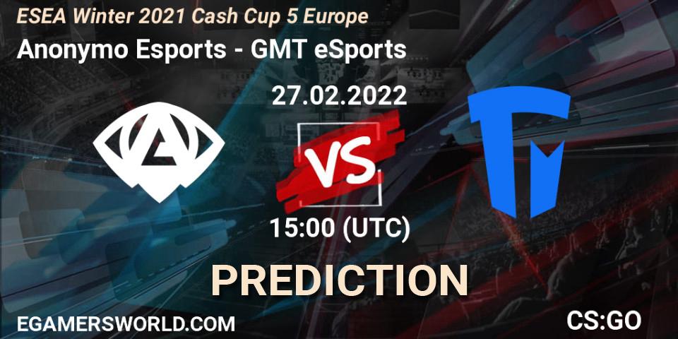 Anonymo Esports vs GMT eSports: Betting TIp, Match Prediction. 27.02.22. CS2 (CS:GO), ESEA Winter 2021 Cash Cup 5 Europe