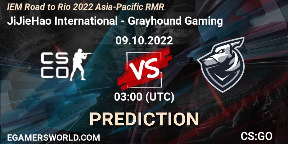 JiJieHao International vs Grayhound Gaming: Betting TIp, Match Prediction. 09.10.2022 at 02:00. Counter-Strike (CS2), IEM Road to Rio 2022 Asia-Pacific RMR