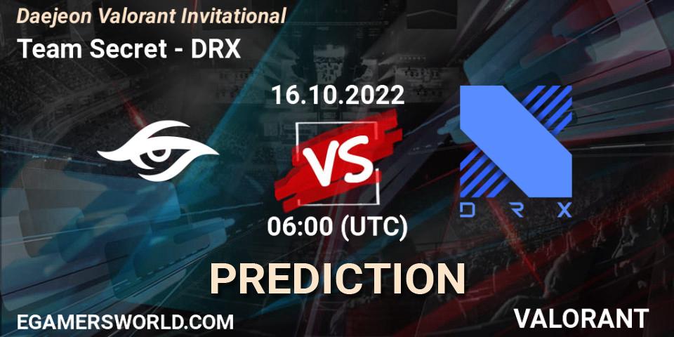 Team Secret vs DRX: Betting TIp, Match Prediction. 16.10.2022 at 06:00. VALORANT, Daejeon Valorant Invitational