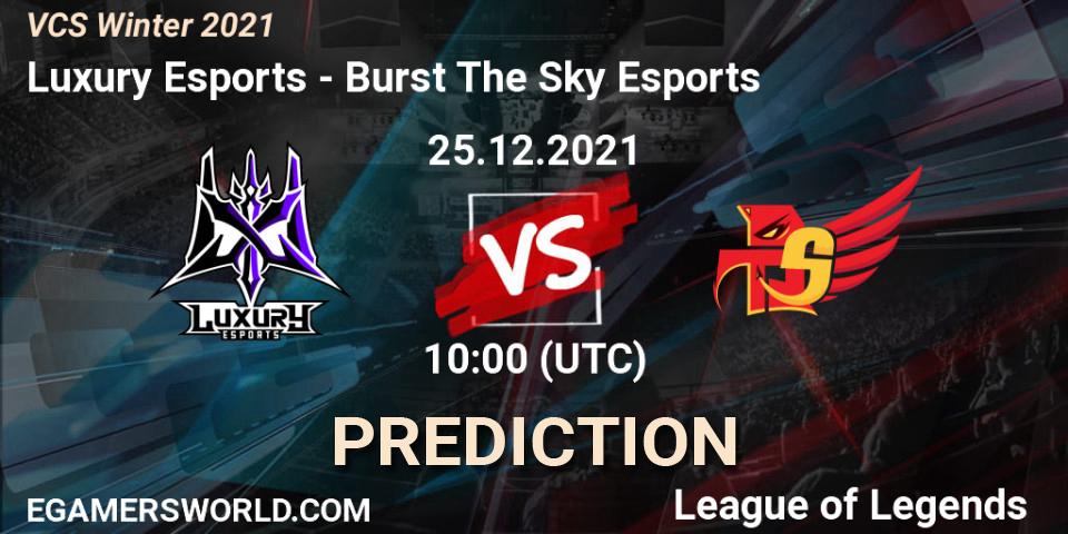 Luxury Esports vs Burst The Sky Esports: Betting TIp, Match Prediction. 25.12.2021 at 10:00. LoL, VCS Winter 2021