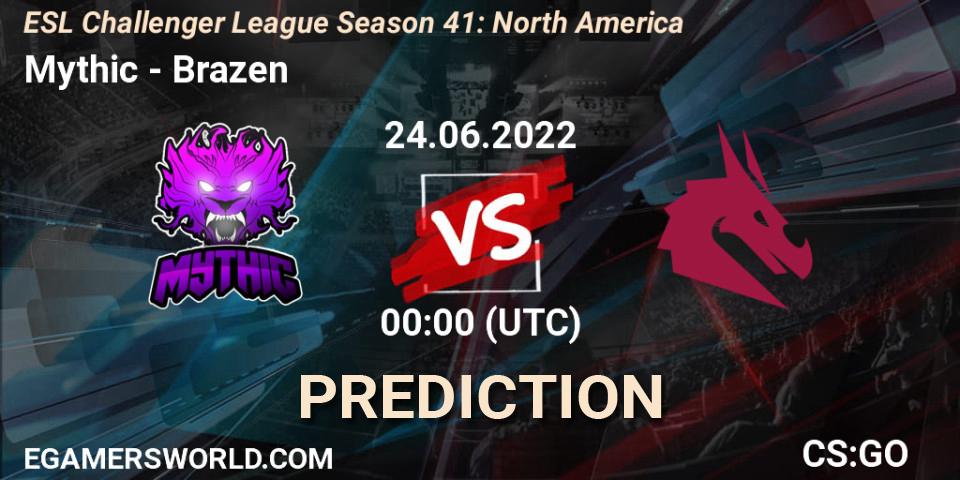 Mythic vs Brazen: Betting TIp, Match Prediction. 24.06.2022 at 00:00. Counter-Strike (CS2), ESL Challenger League Season 41: North America