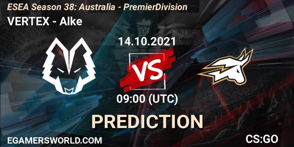VERTEX vs Alke: Betting TIp, Match Prediction. 14.10.2021 at 09:00. Counter-Strike (CS2), ESEA Season 38: Australia - Premier Division