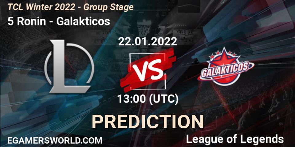 5 Ronin vs Galakticos: Betting TIp, Match Prediction. 22.01.2022 at 12:55. LoL, TCL Winter 2022 - Group Stage