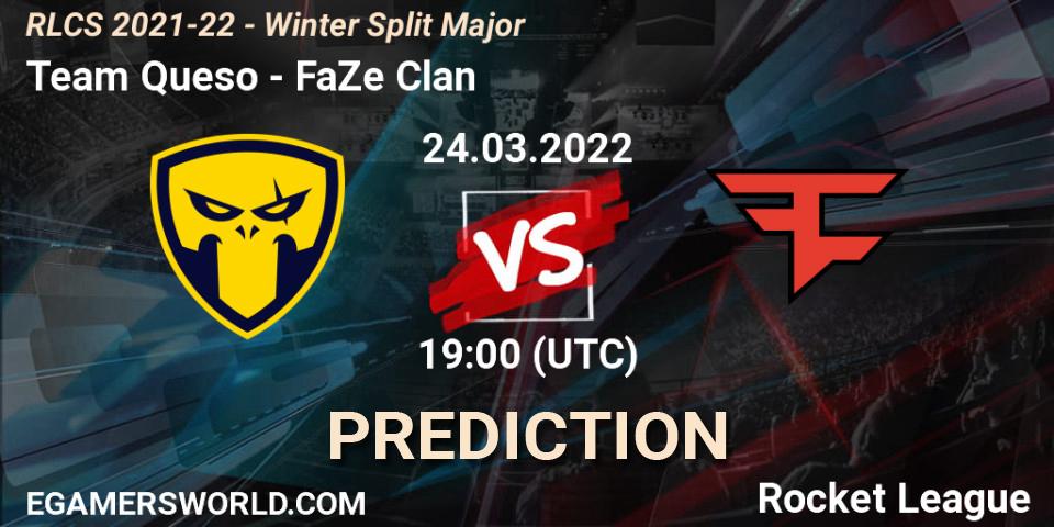 Team Queso vs FaZe Clan: Betting TIp, Match Prediction. 24.03.2022 at 21:00. Rocket League, RLCS 2021-22 - Winter Split Major