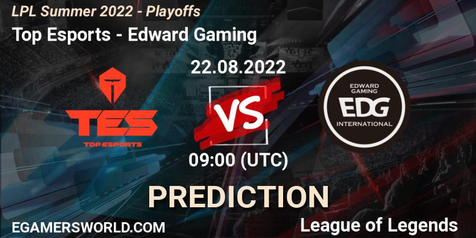 Top Esports vs Edward Gaming: Betting TIp, Match Prediction. 22.08.2022 at 09:00. LoL, LPL Summer 2022 - Playoffs
