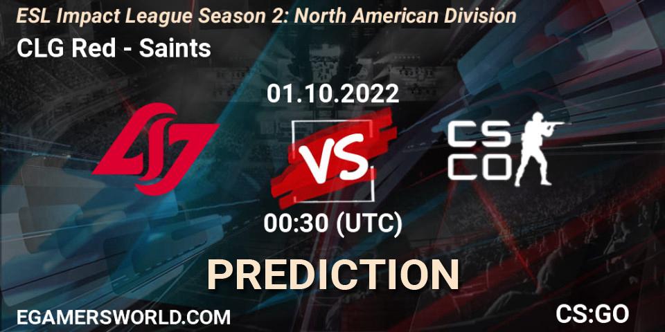 CLG Red vs Saints: Betting TIp, Match Prediction. 01.10.22. CS2 (CS:GO), ESL Impact League Season 2: North American Division