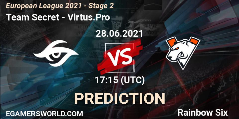 Team Secret vs Virtus.Pro: Betting TIp, Match Prediction. 28.06.2021 at 17:15. Rainbow Six, European League 2021 - Stage 2