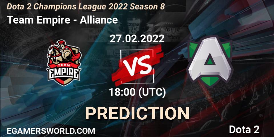 Team Empire vs Alliance: Betting TIp, Match Prediction. 27.02.22. Dota 2, Dota 2 Champions League 2022 Season 8