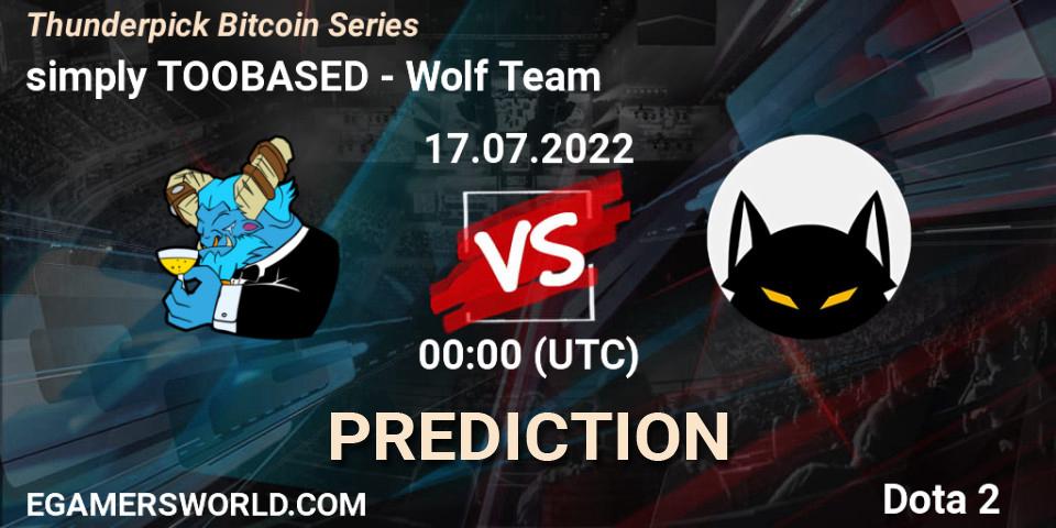 simply TOOBASED vs Wolf Team: Betting TIp, Match Prediction. 17.07.2022 at 00:25. Dota 2, Thunderpick Bitcoin Series
