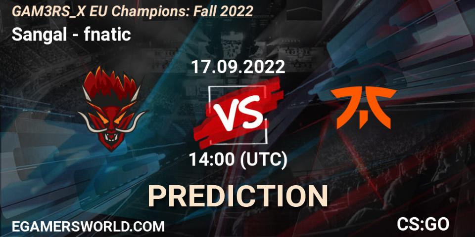 Sangal vs fnatic: Betting TIp, Match Prediction. 17.09.2022 at 14:00. Counter-Strike (CS2), GAM3RS_X EU Champions: Fall 2022