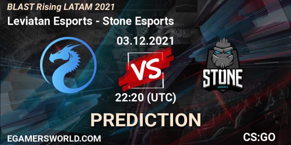 Leviatan Esports vs Stone Esports: Betting TIp, Match Prediction. 03.12.2021 at 22:20. Counter-Strike (CS2), BLAST Rising LATAM 2021