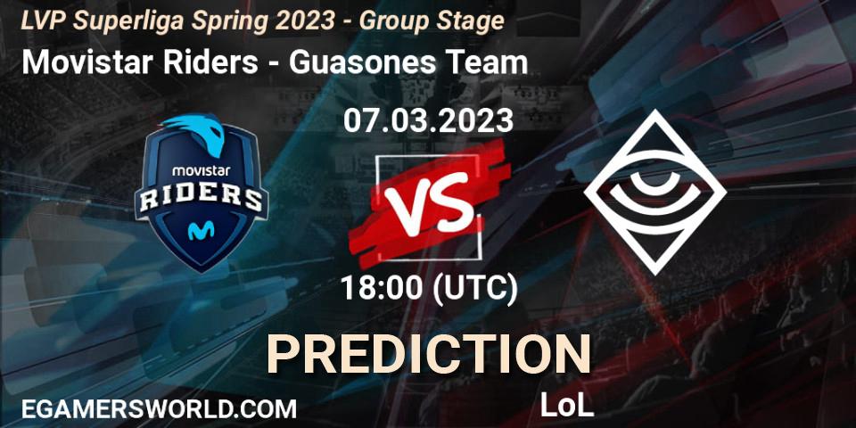 Movistar Riders vs Guasones Team: Betting TIp, Match Prediction. 07.03.2023 at 17:00. LoL, LVP Superliga Spring 2023 - Group Stage