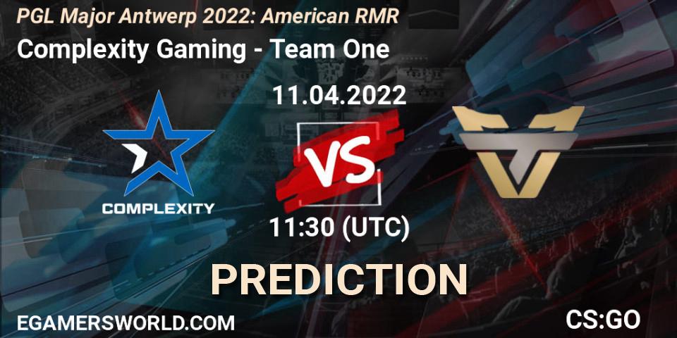 Complexity Gaming vs Team One: Betting TIp, Match Prediction. 11.04.2022 at 12:10. Counter-Strike (CS2), PGL Major Antwerp 2022: American RMR