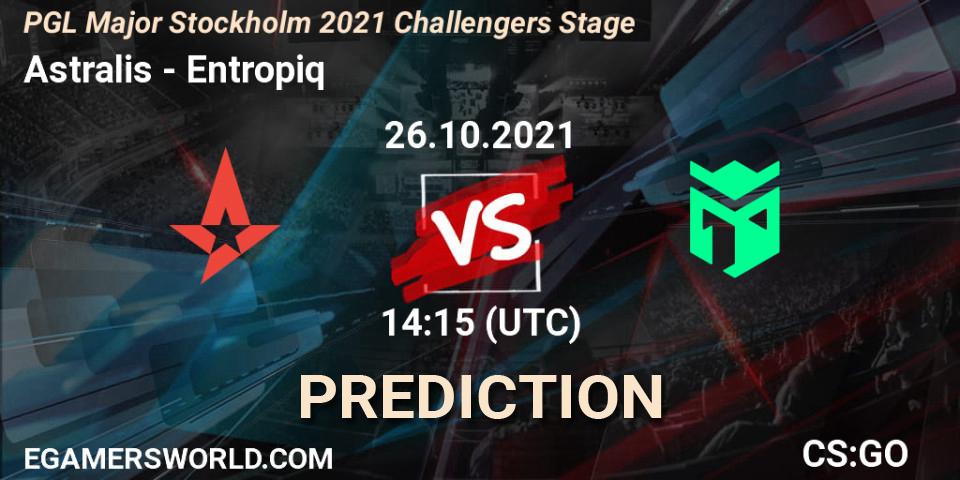 Astralis vs Entropiq: Betting TIp, Match Prediction. 26.10.2021 at 14:15. Counter-Strike (CS2), PGL Major Stockholm 2021 Challengers Stage