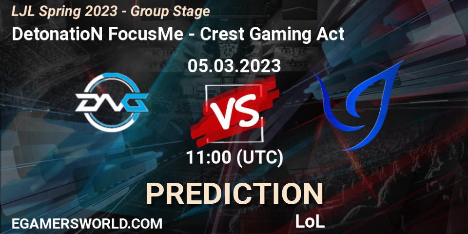 DetonatioN FocusMe vs Crest Gaming Act: Betting TIp, Match Prediction. 05.03.23. LoL, LJL Spring 2023 - Group Stage